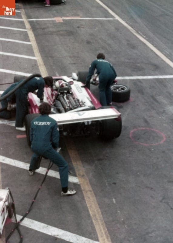 Al Unser in His Race Car during a Pit Stop at the Arizona 150 Race, Phoenix International Raceway, 1973
