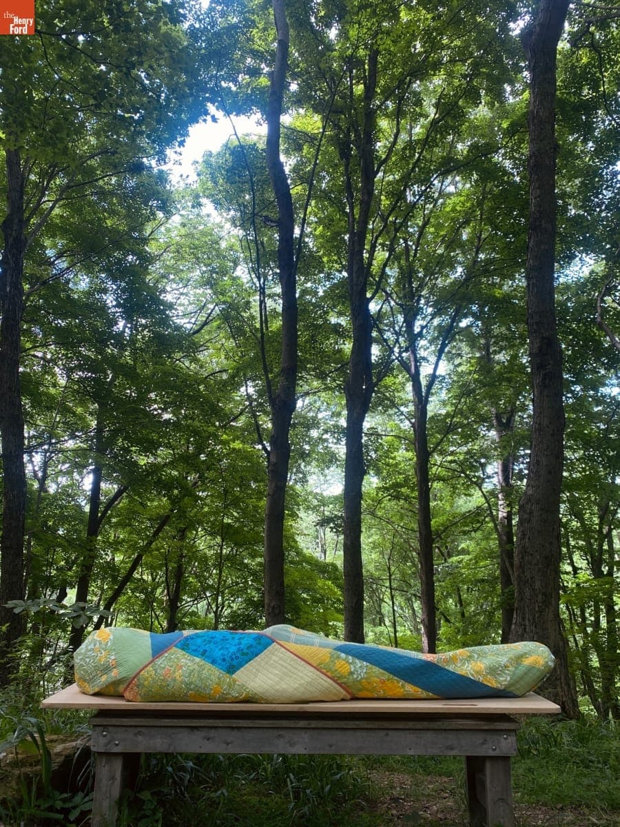 Demonstration of "Cathedral" Burial Quilt Made by Zak Foster, 2022