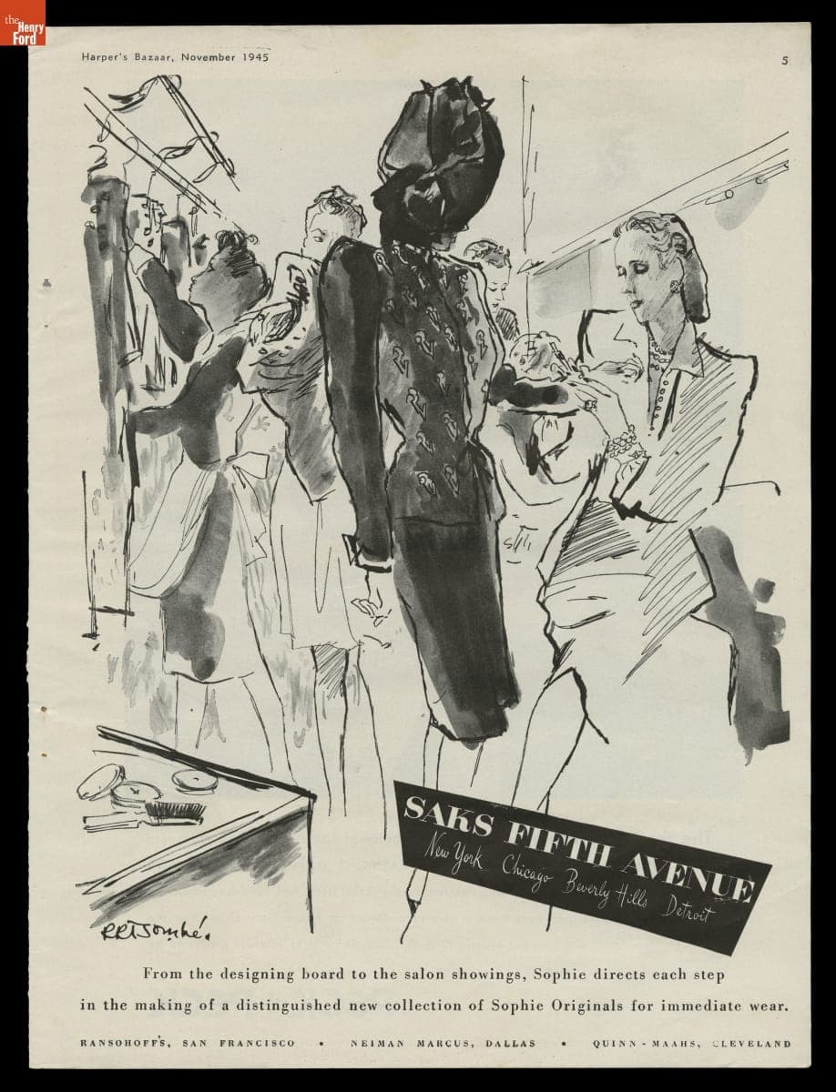Designs by Sophie Gimbel for Saks Fifth Avenue, Harper's Bazaar, November 1945