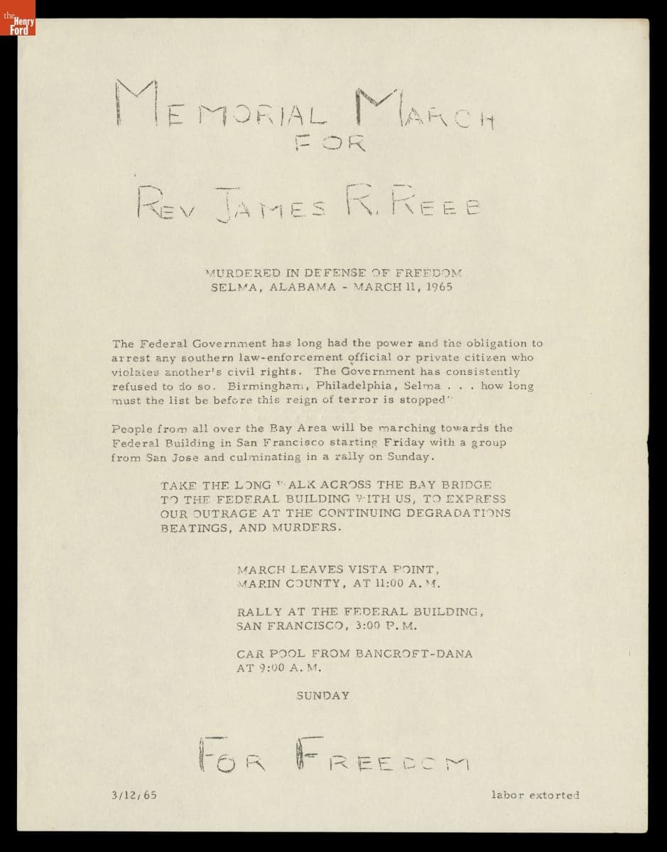 "Memorial March for Rev. James R. Reeb," March 1965