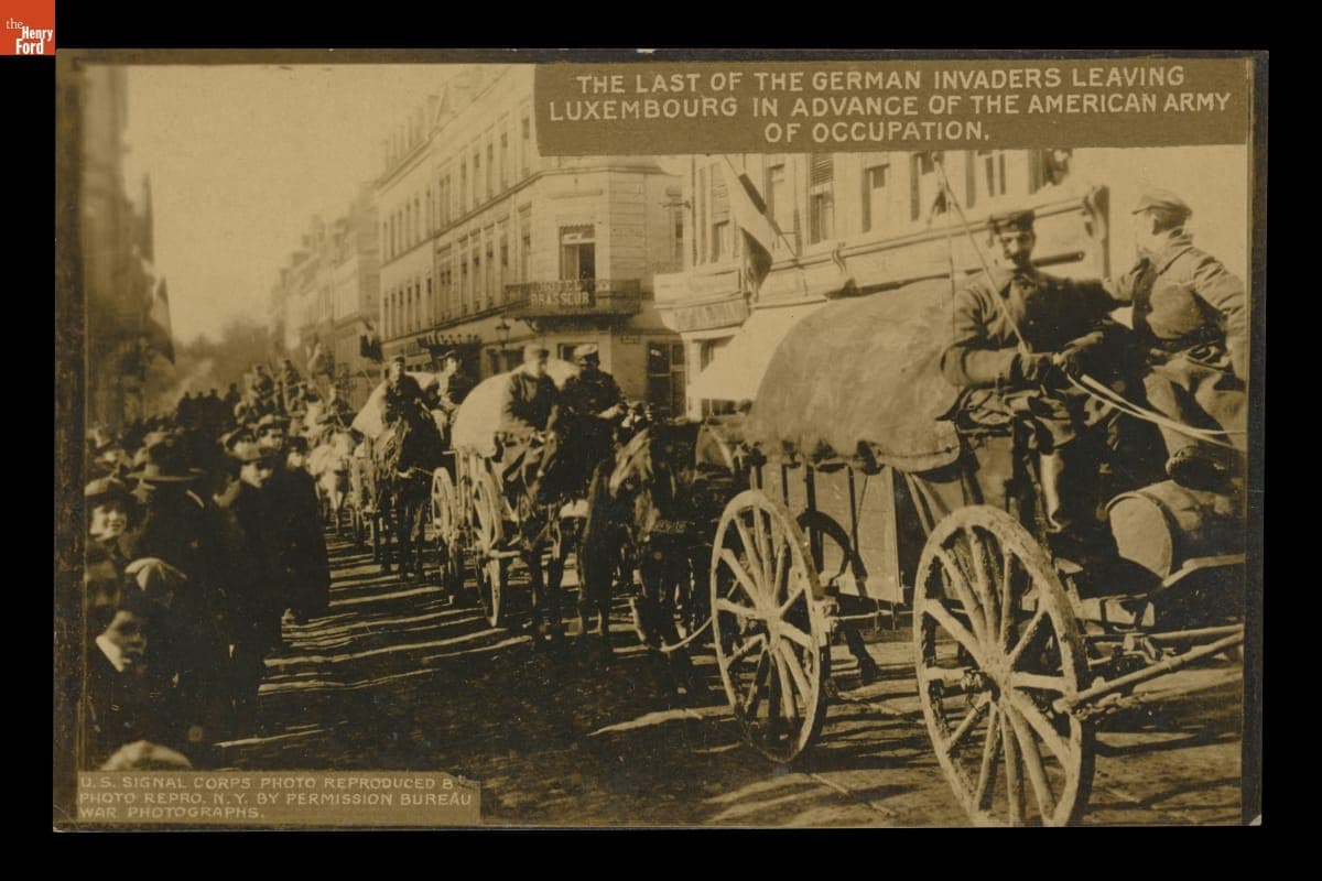 "The Last of the German Invaders Leaving Luxembourg...," 1918