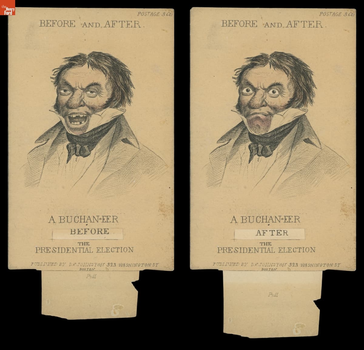 Metamorphic Political Campaign Card, "A Buchan-eer Before/After the Presidential Election," 1856