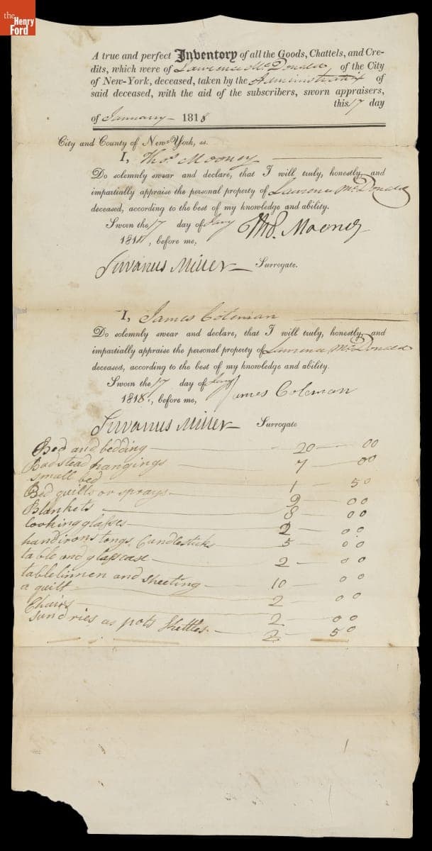 Estate Inventory of Lawrence McDonald, Filed January 17, 1818