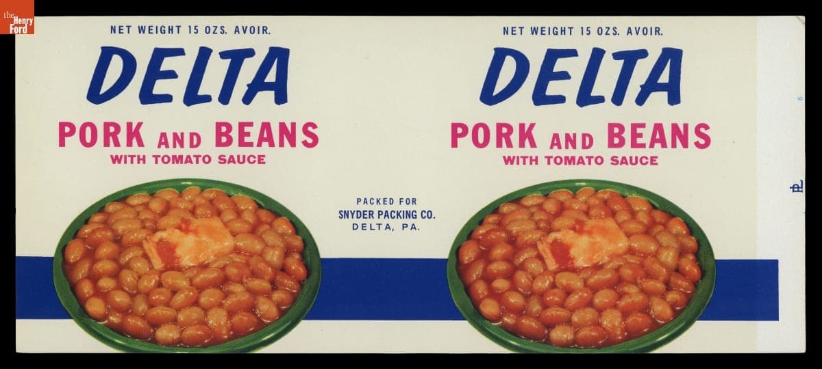 "Delta Pork and Beans with Tomato Sauce" Can Label, circa 1960