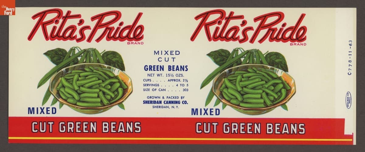 "Rita's Pride Mixed Cut Green Beans" Can Label, circa 1960