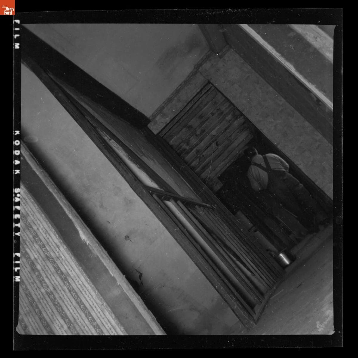 Stairway inside Daggett Farmhouse before Dismantling for Move from Andover to Union, Connecticut, Spring 1953