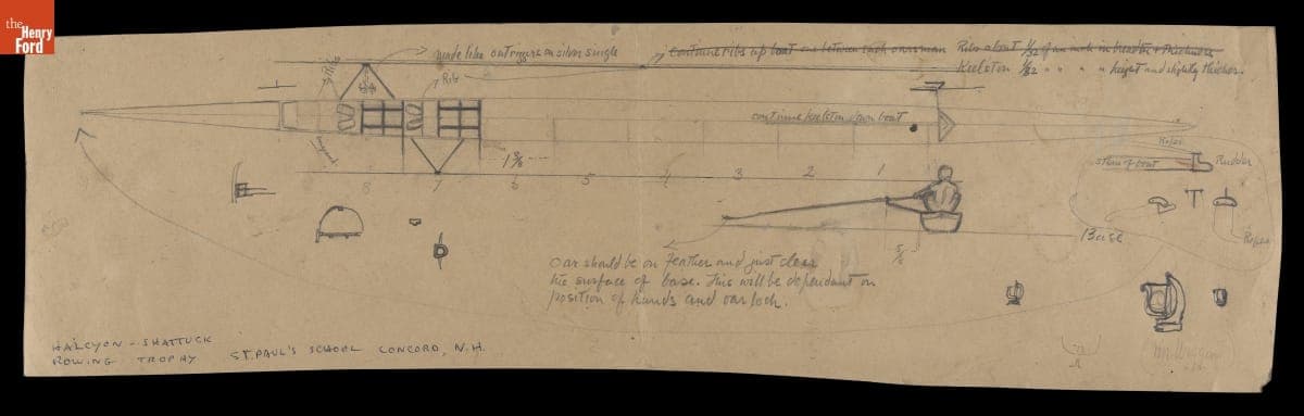 Design Drawing of Halcyon-Shattuck Rowing Trophy, St. Paul's School, Concord, N.H.