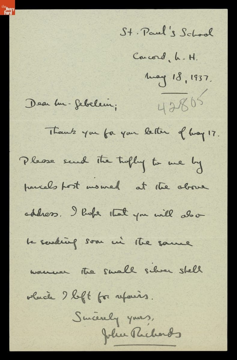 Letter to George C. Gebelein from John Richards, May 18, 1937