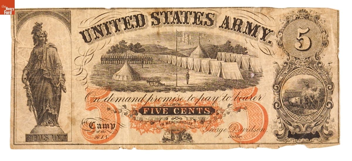 Civil War Scrip, "United States Army, 5 Cents in Merchandise," 1861-1865