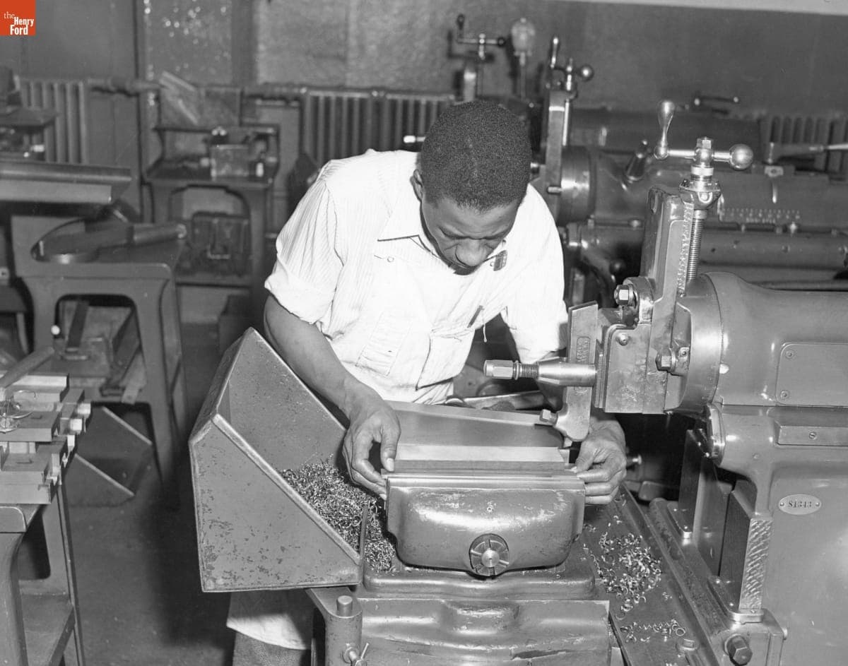 Student Operating Machinery at the Henry Ford Trade School, Dearborn, Michigan, August 1, 1944