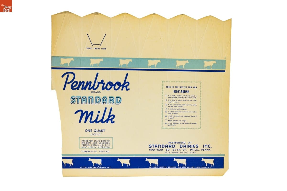 Pennbrook Milk Carton, circa 1936