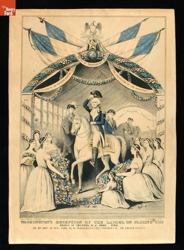 "Washington's Reception by the Ladies, on Passing the Bridge at Trenton, New Jersey...," April 1789"
