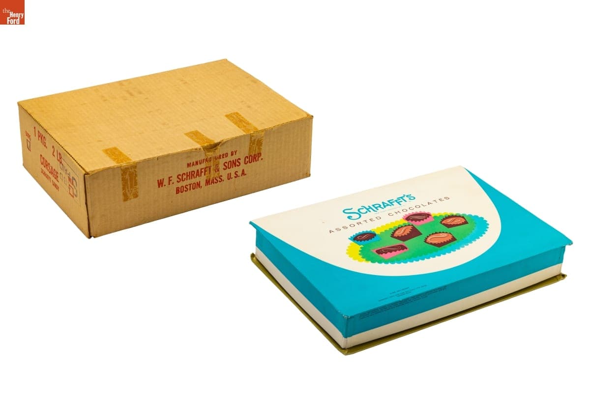 Schraff's Assorted Chocolate Box and Shipping Box, 1960-1965