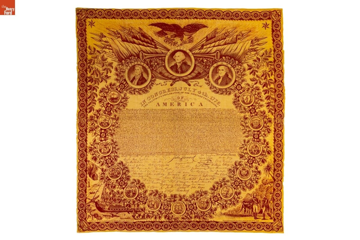 Declaration of Independence Handkerchief, circa 1821