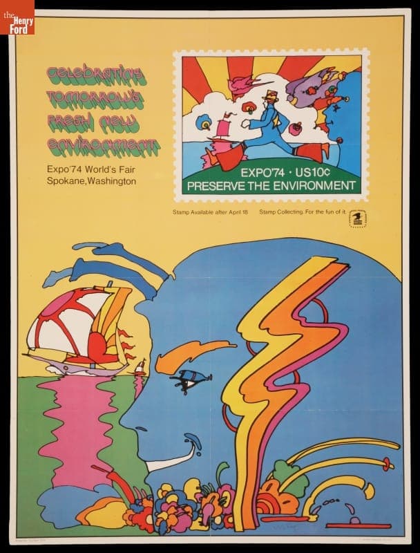 Advertising Poster, Expo '74 World's Fair Postage Stamps, "Celebrating Tomorrow's Fresh New Environment," 1974