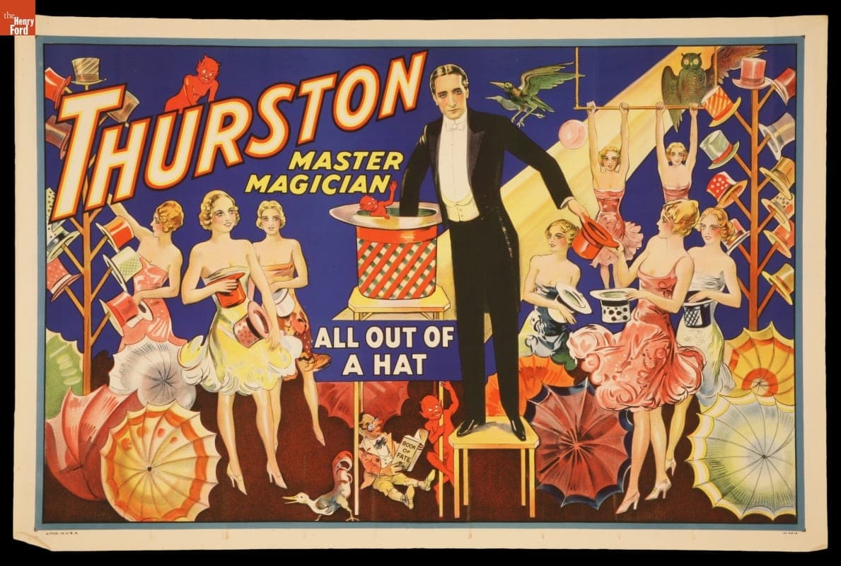 Advertising Poster Featuring the Master Magician Thurston, "All Out of a Hat" circa 1928
