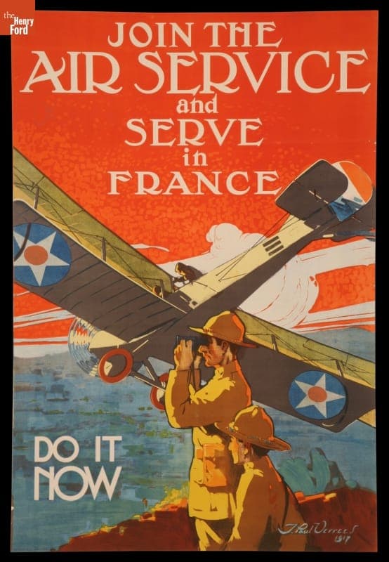 World War I Recruiting Poster, "Join the Air Service and Serve in France," 1917
