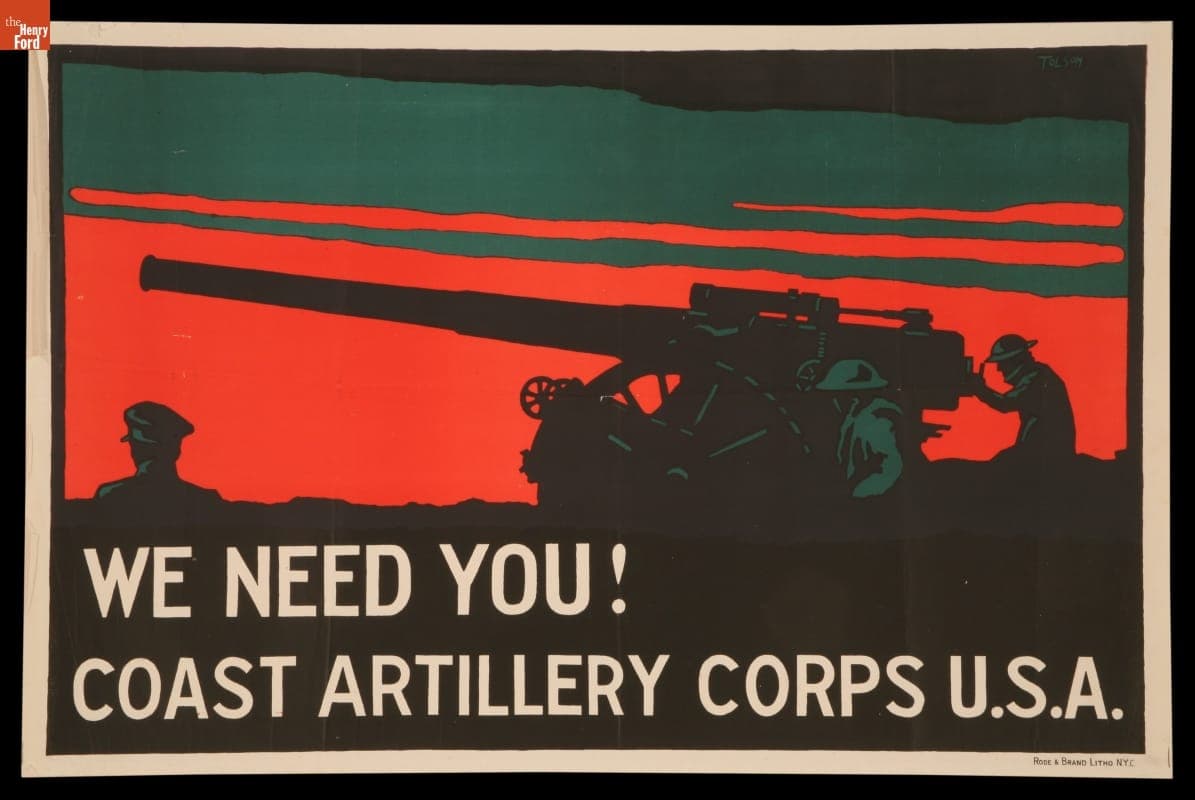 World War I Recruiting Poster, "We Need You! Artillery Corps, U.S.A.," circa 1917