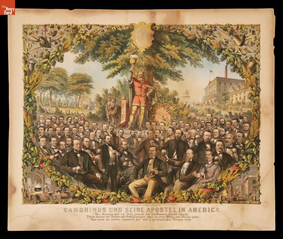 Chromolithograph, "Gambrinus und Seine Apostel in America," 1867