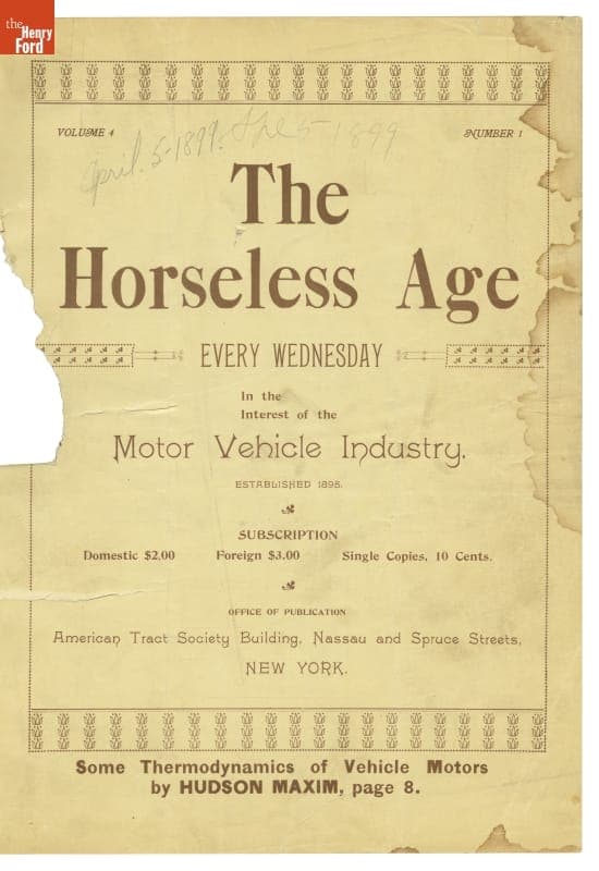 "Horseless Age" Magazine, Bound Volume for April-September 1899