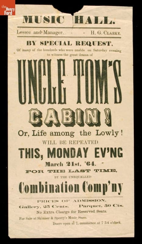 "Uncle Tom's Cabin! or, Life Among the Lowly!," March 21, 1864