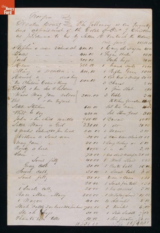 "Inventory and Appraisement of the Estate of Mr. Chisholm...," circa 1850