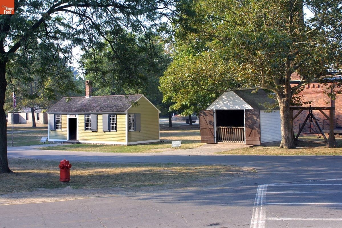 Phoenixville Post Office and the Hearse Shed before Relocation during the Greenfield Village Restoration Project, September 2002