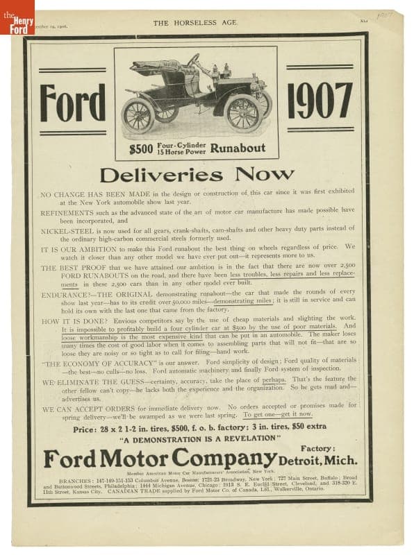 Advertisement for the 1907 Ford Runabout