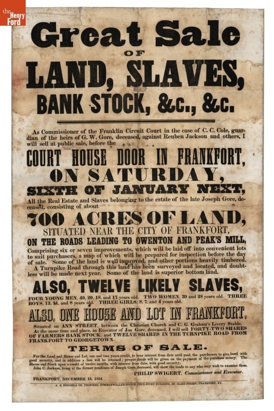 "Great Sale of Land, Slaves, Bank Stock, &c., &c.," 1855
