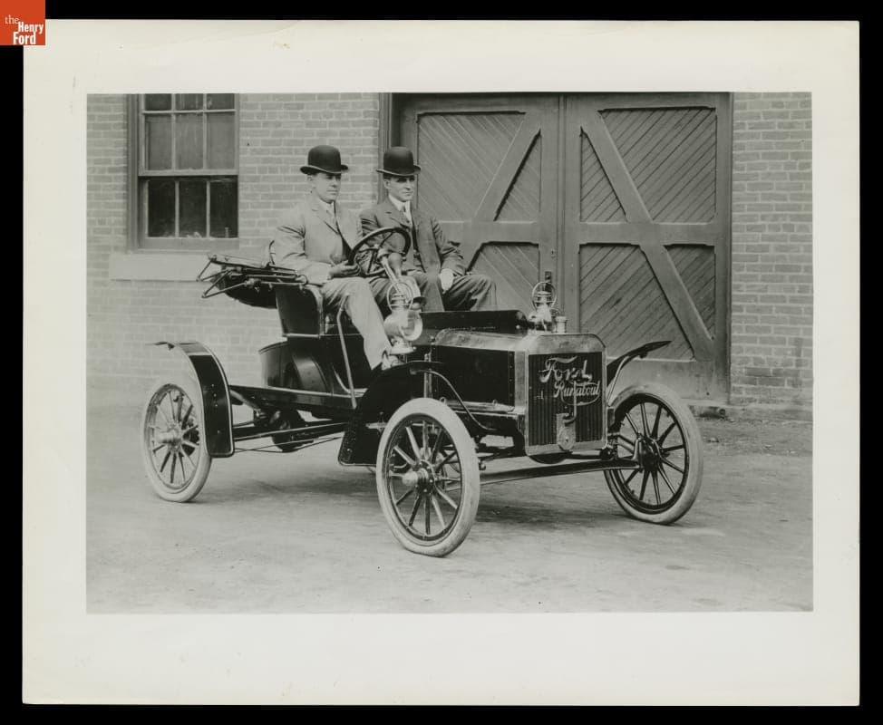 Henry Ford Riding in a 1906 Ford Model N Car outside the Piquette Avenue Plant, circa 1905