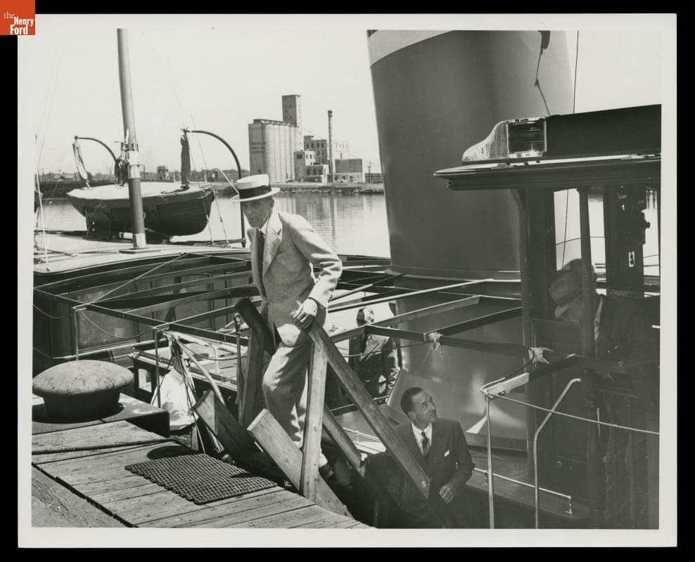 Henry Ford and Edsel Ford Leaving the Ship "Truant" after Inspection, 1941