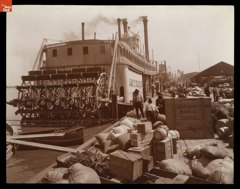 Loading Package Freight on Stern-Wheeler "Jas. T. Staples," Mobile, Alabama, circa 1910