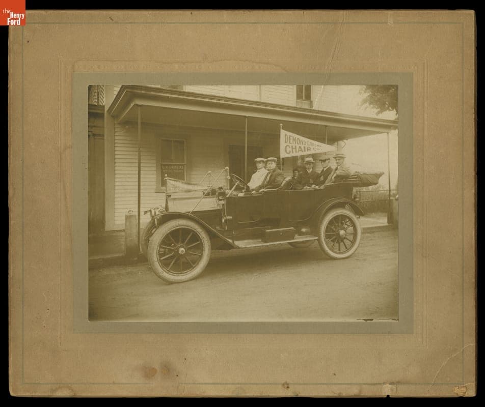 Men in Touring Car with Advertising Pennants, Winchendon, Massachusetts, circa 1925