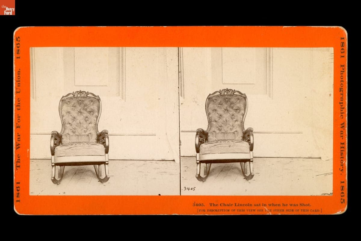 The Abraham Lincoln Chair as Photographed in April 1865, "The Chair Lincoln Sat in When He Was Shot"