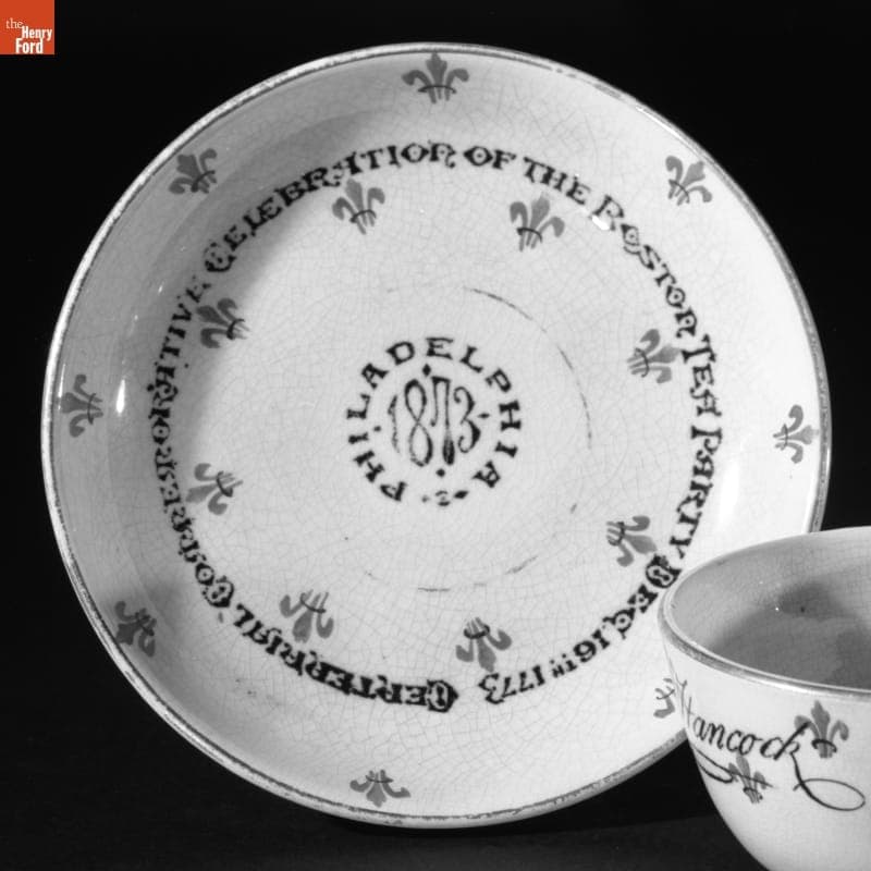 Commemorative Saucer, Boston Tea Party, circa 1873