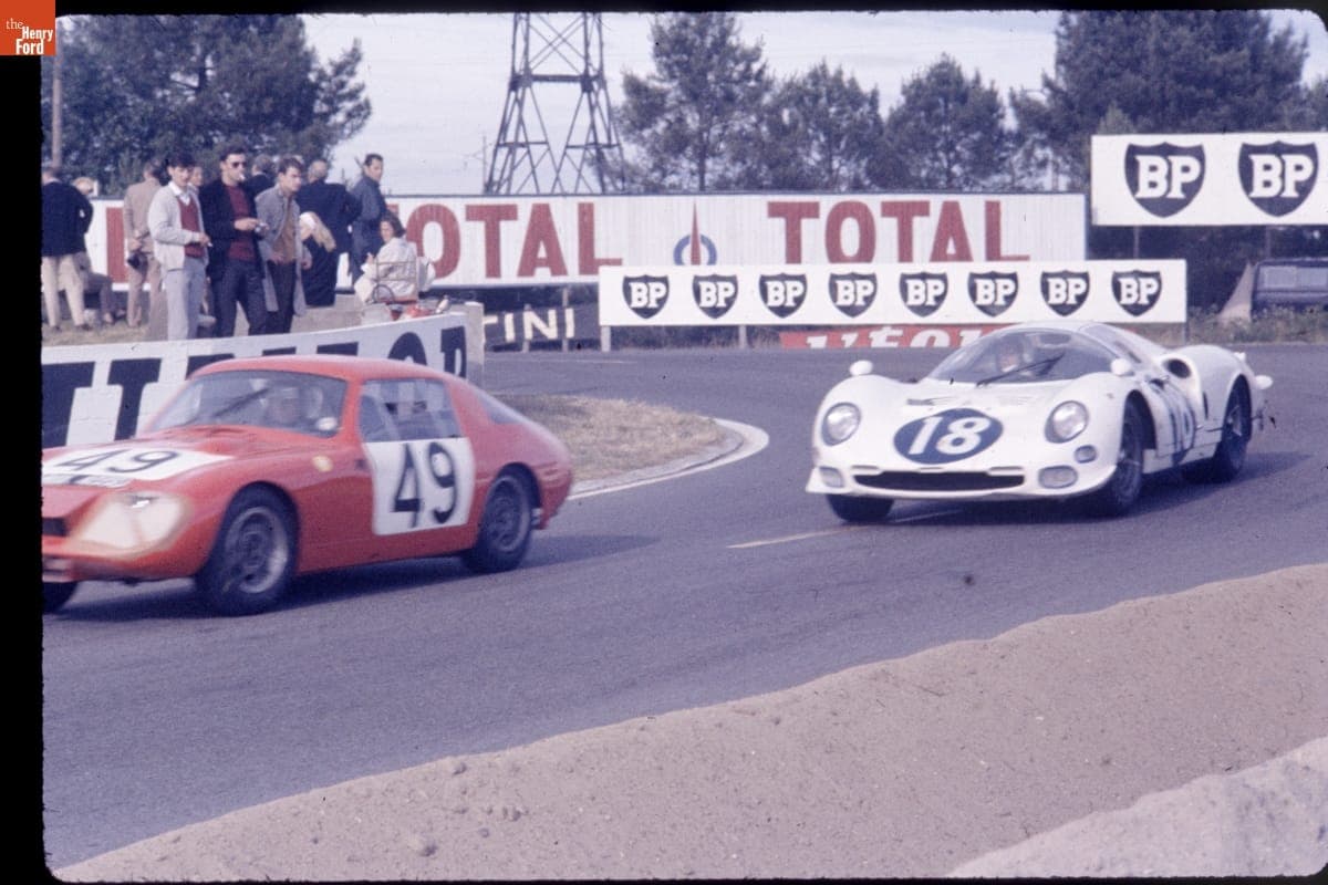 Austin-Healey and Ferrari Race Cars at the 24 Heures du Mans (24 Hours of Le Mans) Race, June 1966