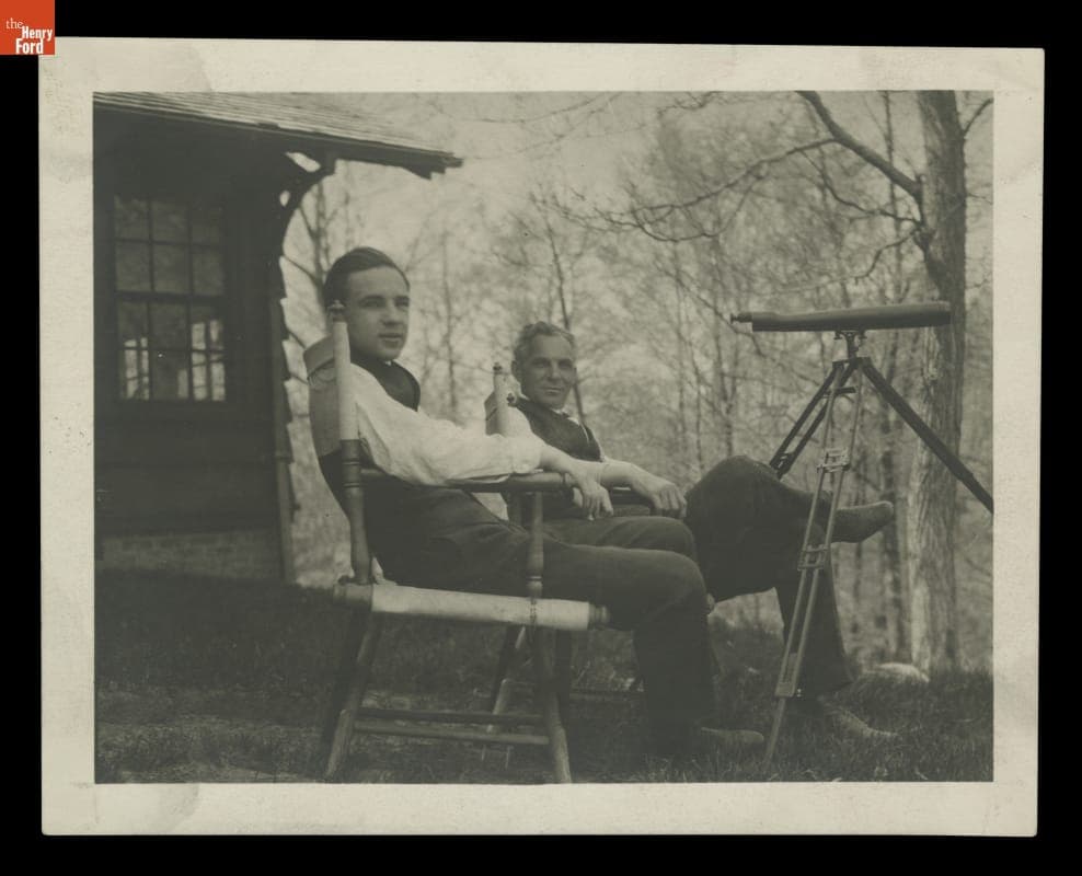 Henry Ford and Edsel Ford Birdwatching at "The Bungalow," Dearborn, Michigan, 1910-1915