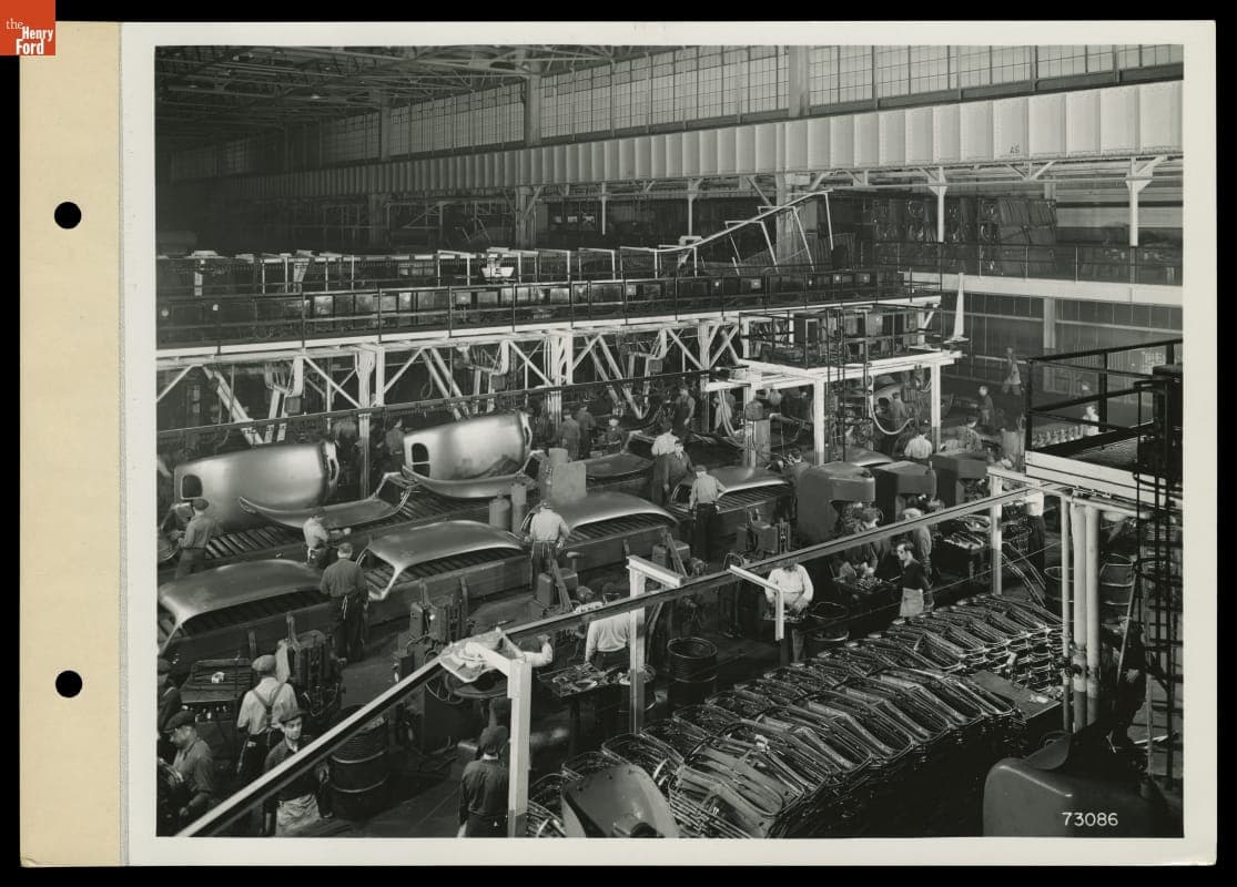 Inside the Ford Rouge Plant Pressed Steel Building, Conveyors Moving New Parts to Body Assembly Area, 1940
