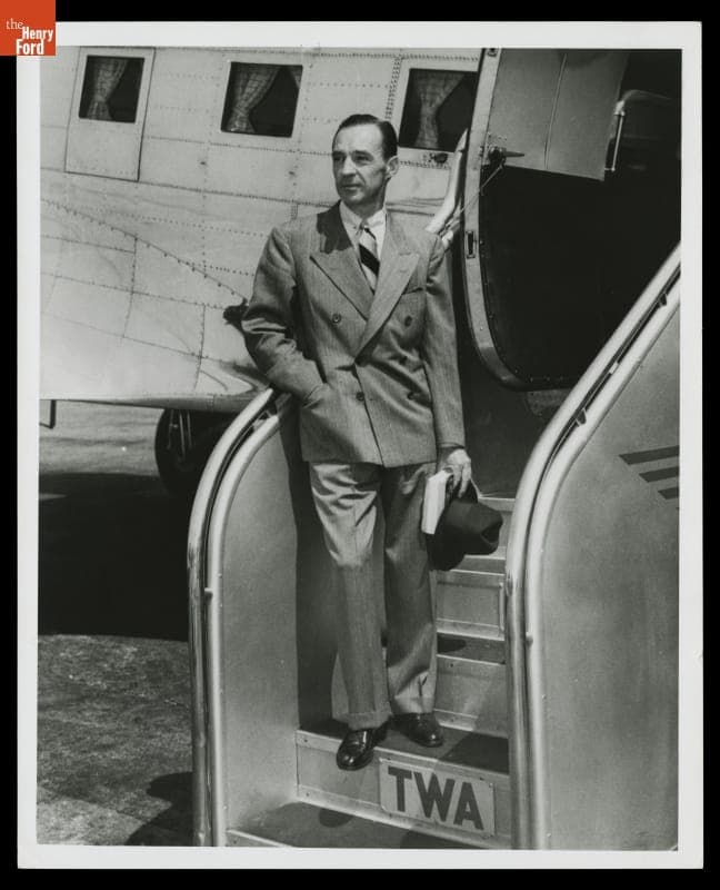 Edsel Ford on the Steps of a TWA Commercial  Airplane, circa 1940
