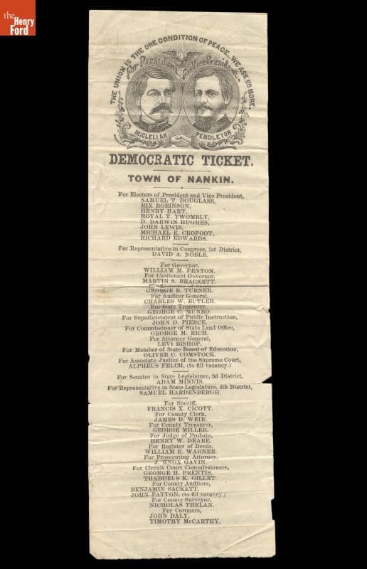 Democratic Party Presidential Election Ballot, Nankin Township, Michigan, 1864