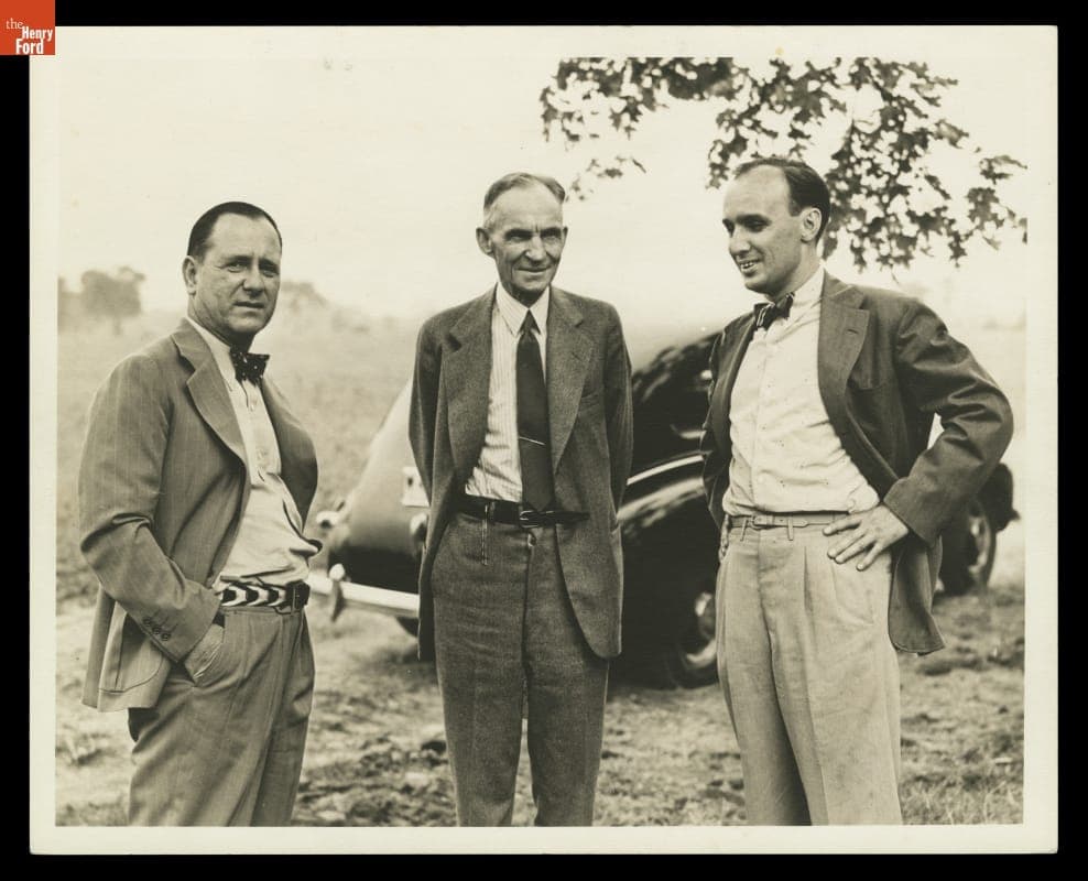 Henry Ford with Harry Bennett and John Corlisle at Camp Legion, 1939