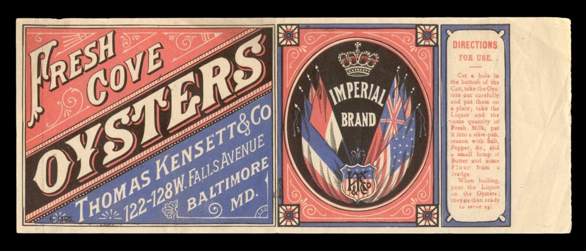 Can Label for Imperial Brand Fresh Cove Oysters, 1845-1895