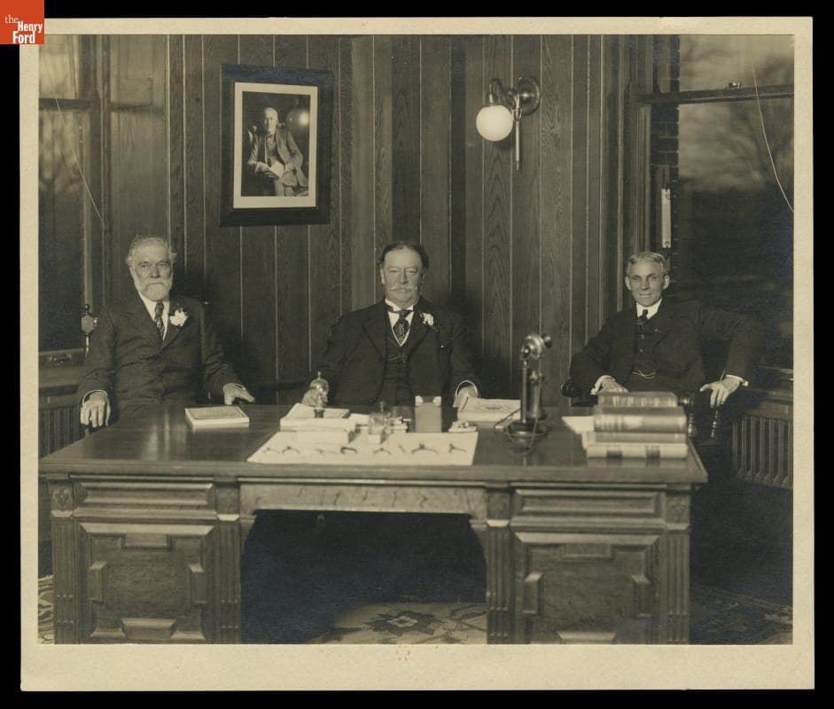 William Livingstone, William Howard Taft, and Henry Ford, at Ford's Highland Park Plant Office, 1910