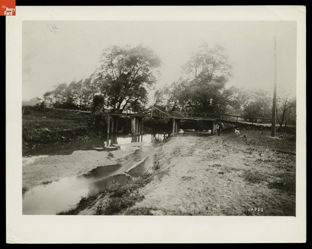 Old Wooden Bridge over Rouge River near Coons Mill, Michigan, circa 1925