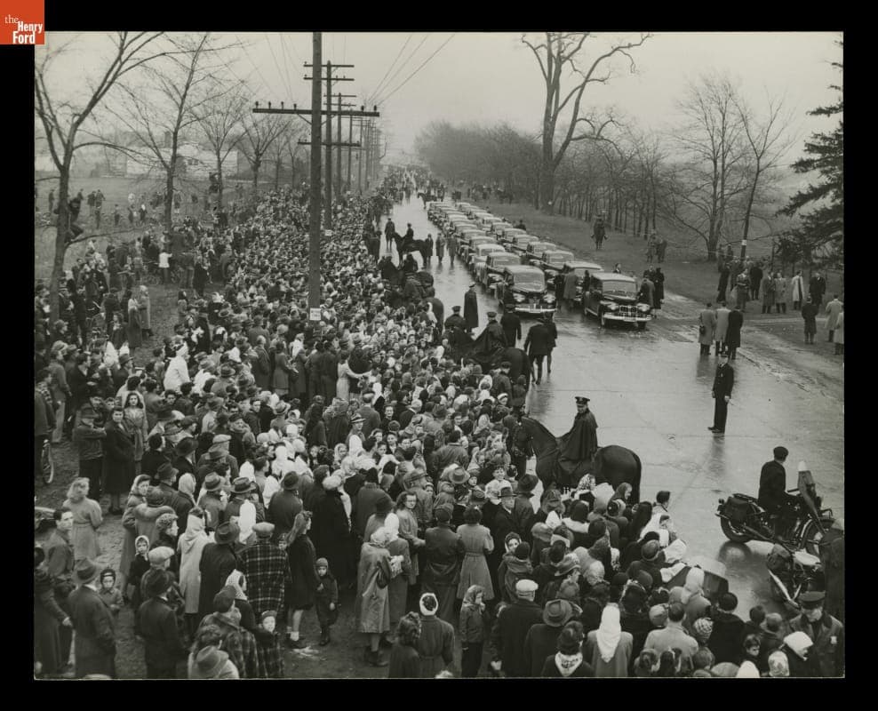 Funeral Procession for Henry Ford, Ford Cemetery, Detroit, Michigan, 1947