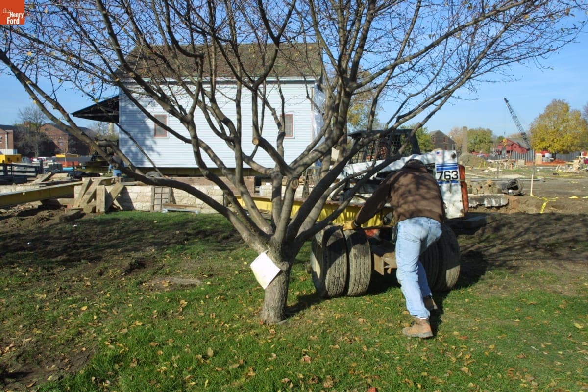 Loranger Gristmill being Relocated during the Greenfield Village Restoration Project, November 2002
