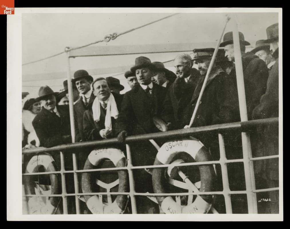 Henry Ford aboard the Peace Ship "Oscar II," Leaving Hoboken, New Jersey, 1915