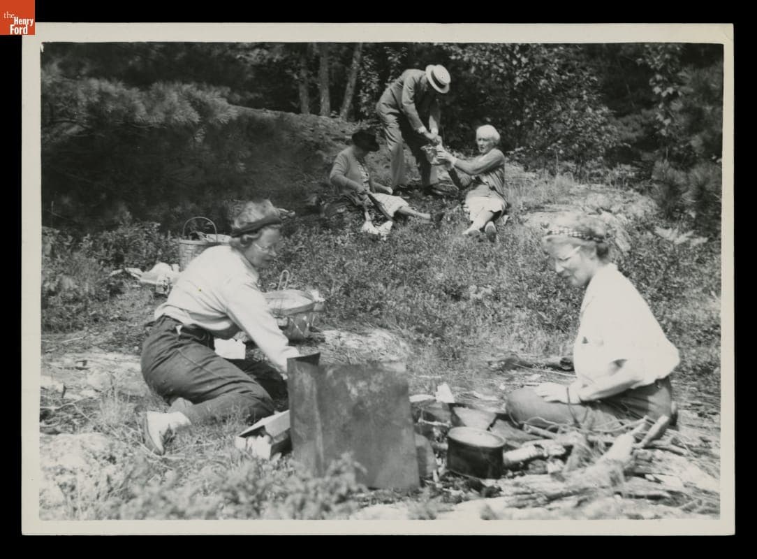 Henry Ford, Clara Ford and Friends on a Picnic, Huron Mountain Club, Big Bay, Michigan, circa 1935