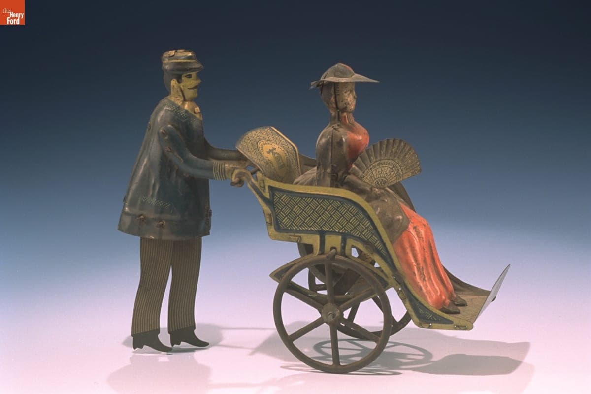 Mechanical Toy, Woman Pushed in Rolling Chair, 1889-1900
