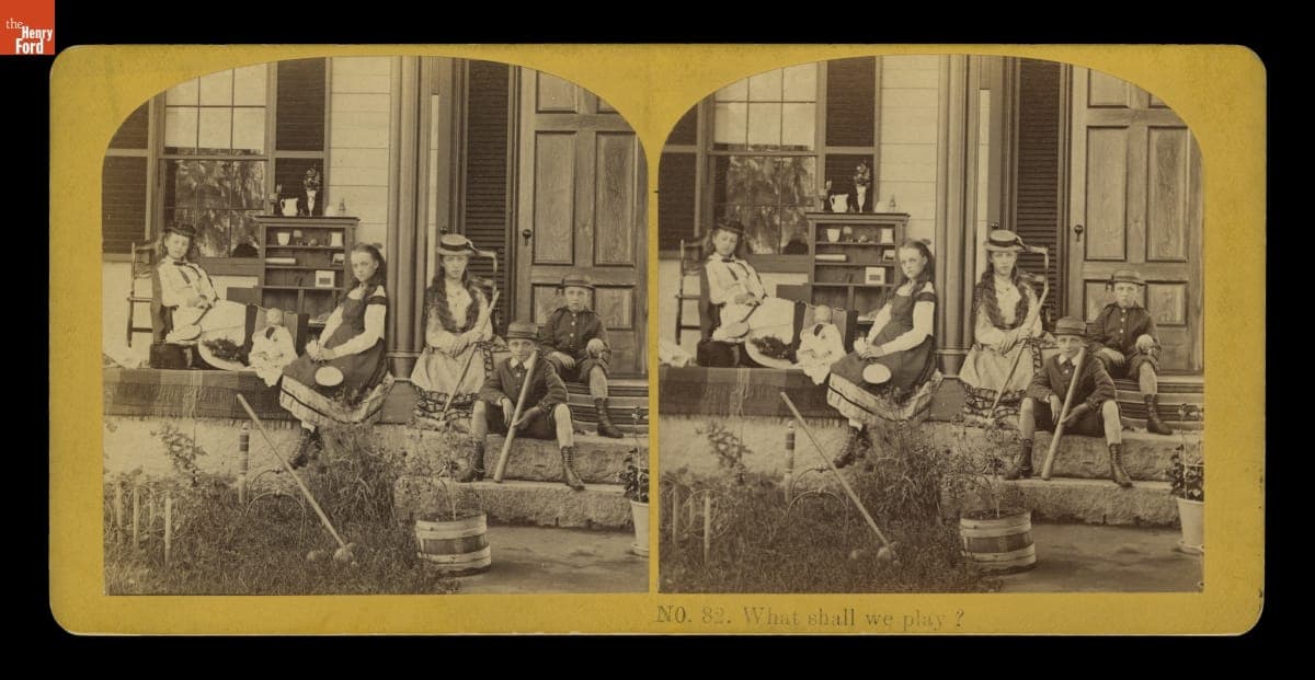 Children Sitting on Porch Steps with Toys, 1870-1880